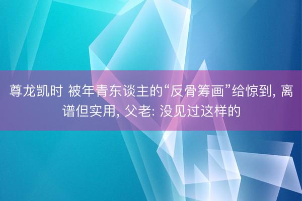 尊龙凯时 被年青东谈主的“反骨筹画”给惊到， 离谱但实用， 父老: 没见过这样的