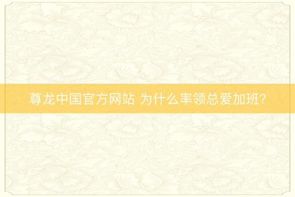 尊龙中国官方网站 为什么率领总爱加班?