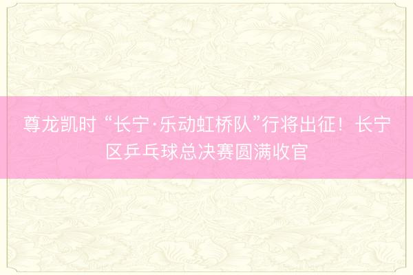 尊龙凯时 “长宁·乐动虹桥队”行将出征！长宁区乒乓球总决赛圆满收官