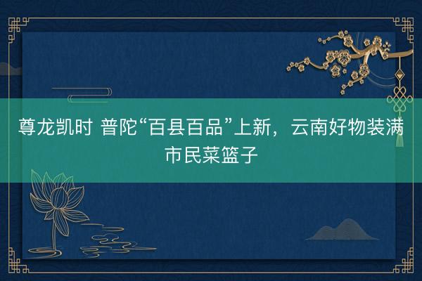 尊龙凯时 普陀“百县百品”上新,云南好物装满市民菜篮子