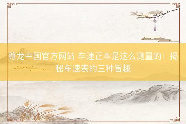 尊龙中国官方网站 车速正本是这么测量的：揭秘车速表的三种旨趣
